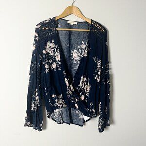 2/$30 LoveStitch Floral Navy Wrap Top Medium